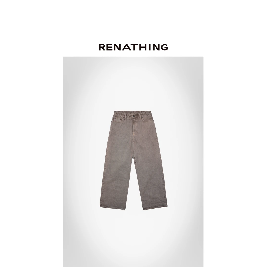 【RENATHING】仿旧阔腿休闲牛仔裤