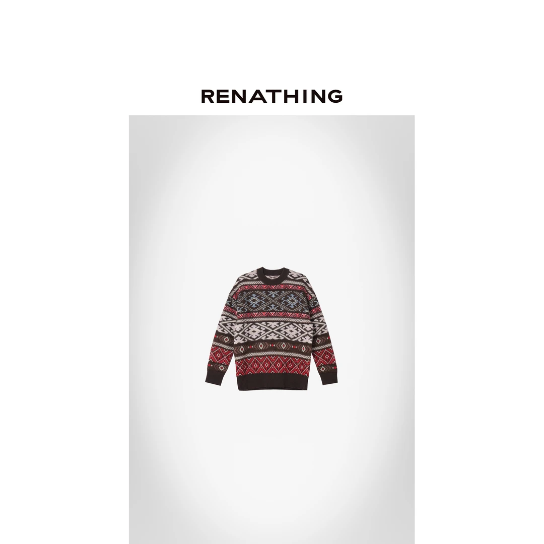 【RENATHING】彩色花纹圆领混纺毛衣