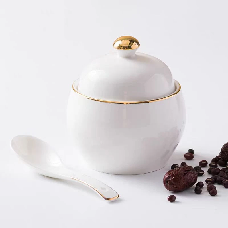 亨硕金边骨瓷炖盅 一人份小罐简约圆形3303