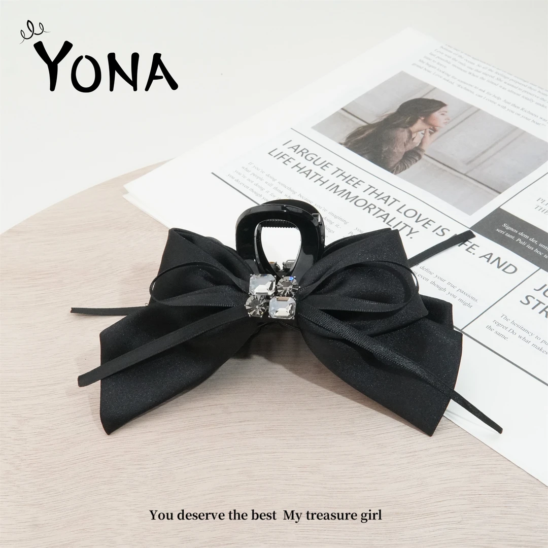 【ZJ004】气质轻奢蝴蝶结缎面黑色百搭后脑勺韩版抓夹时尚优雅发夹