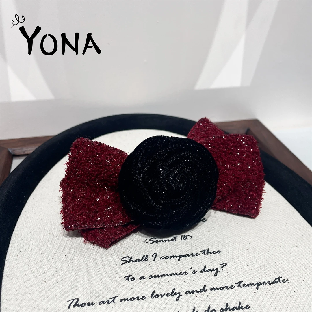 【TH051】秋冬新款小香风丝绒玫瑰蝴蝶结发夹百搭气质马尾弹簧夹