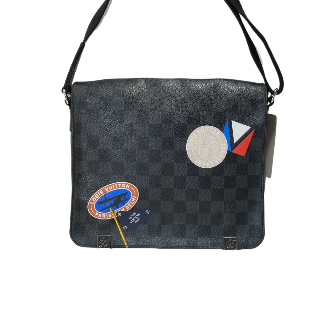 95新 LouisVuitton/路易威登 0415/97/男士黑棋盘格翻盖邮差包/
