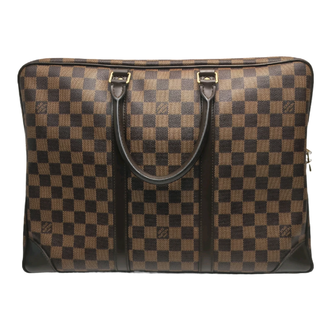 95新 LouisVuitton/路易威登 /0770/男士棕棋盘格拼皮手提公文包/