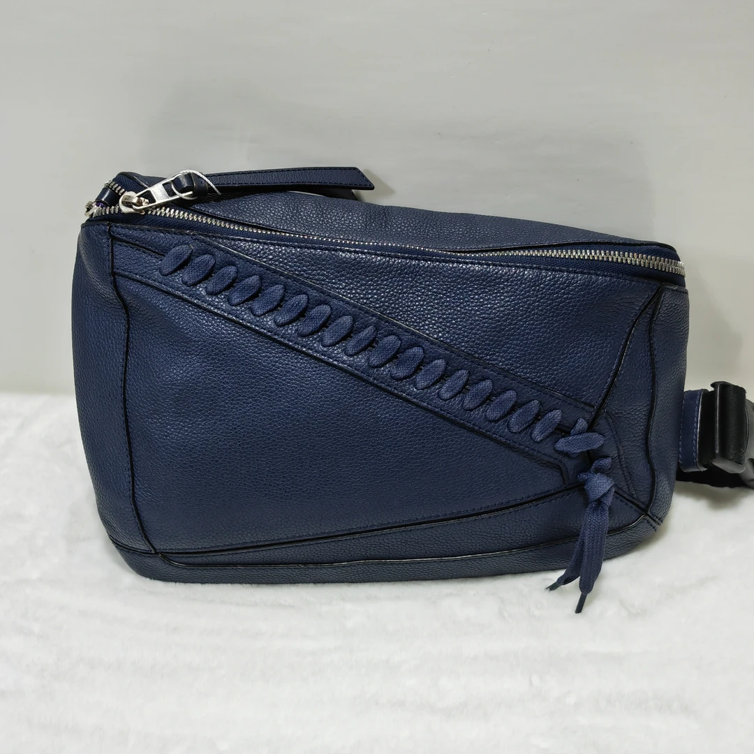 95新 LOEWE/罗意威 /0808/男士深蓝色全皮腰包/大号/中号/时尚/