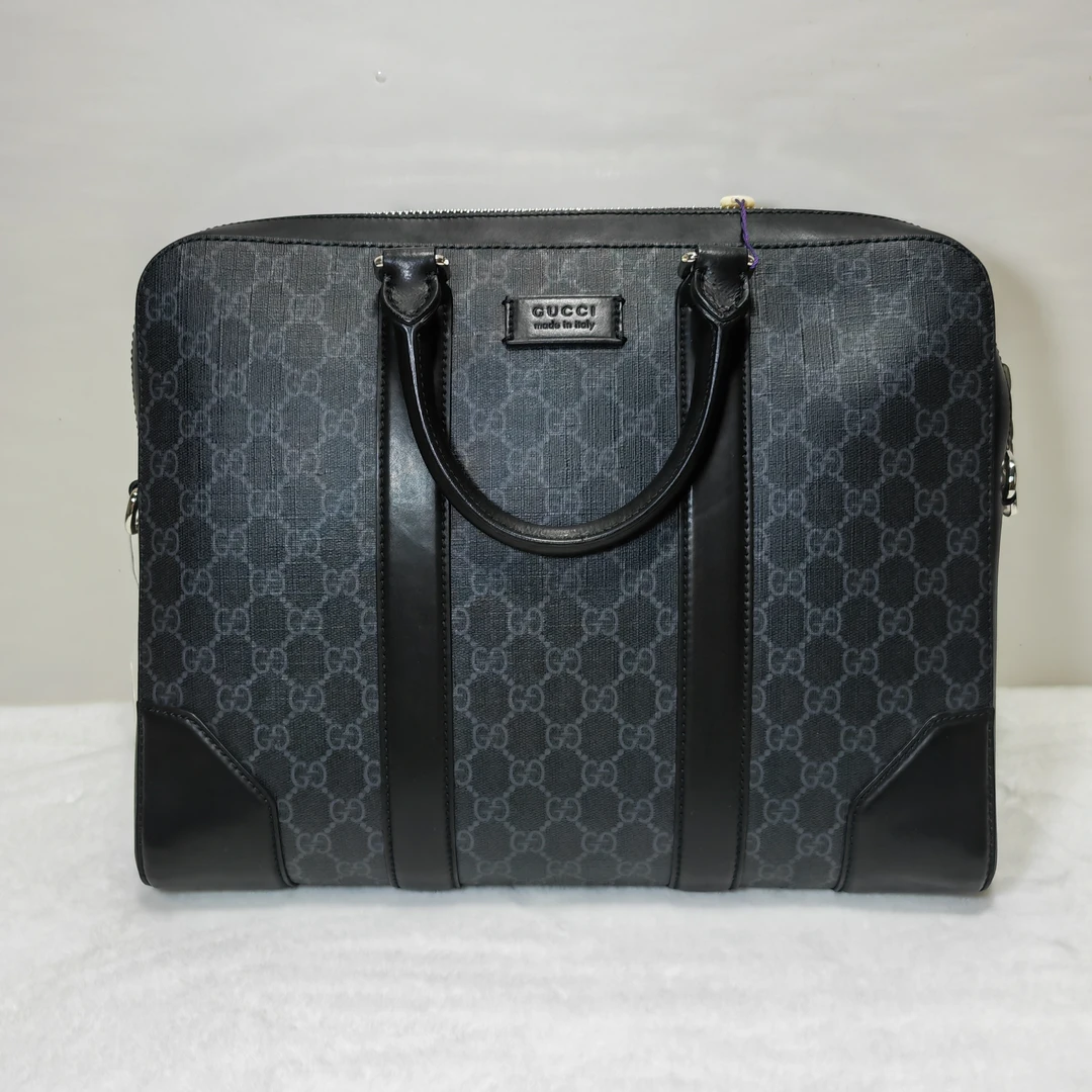 99新 GUCCI/古驰 /0757/男士经典黑老花拼皮手提公文包/商务休闲