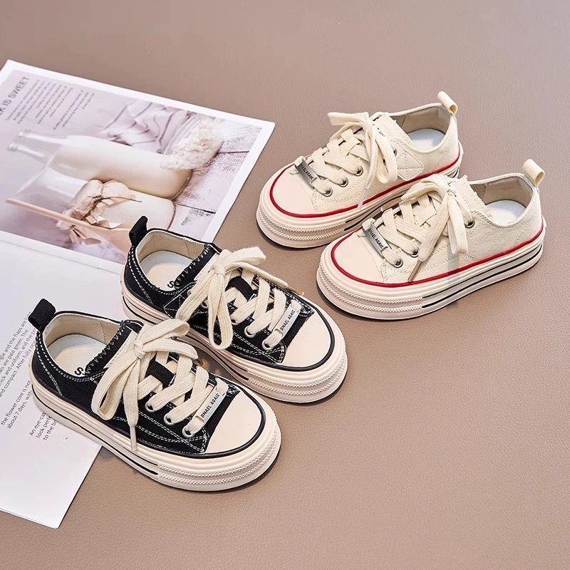 女童鞋子2024新款秋季儿童透气帆布鞋中大童女孩单鞋男童运动板鞋