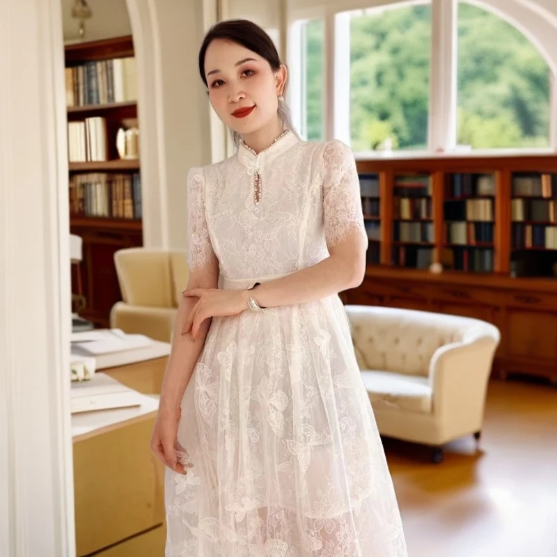 JINTAIYANG【98820】蕾丝长款优雅夏季绣花法式显瘦女装连衣裙