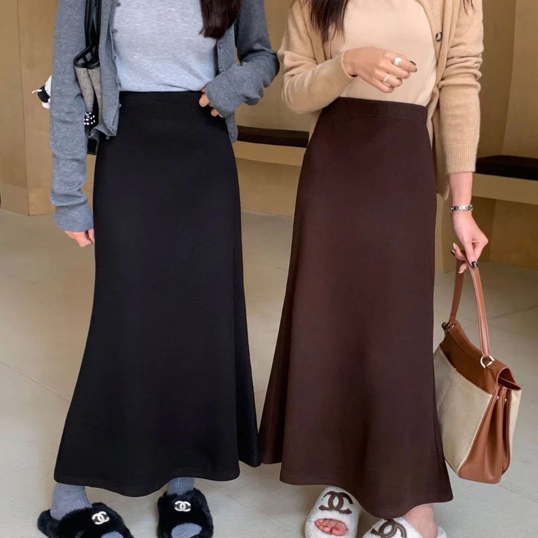 JINTAIYANG【89D53-1】显瘦气质高腰秋冬百搭时尚加绒鱼尾裙