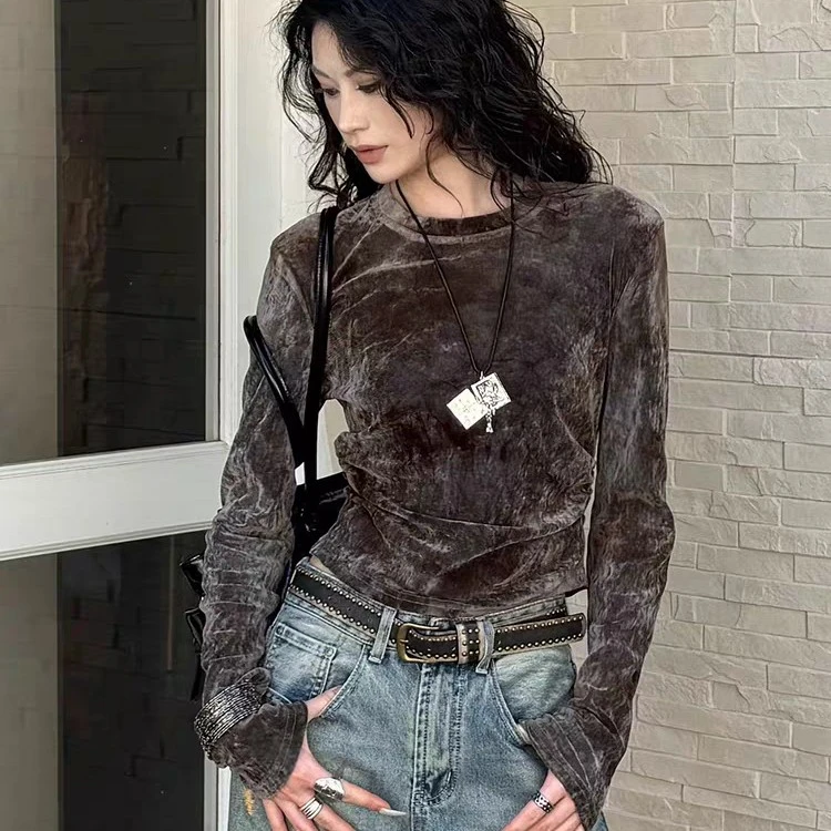 JINTAIYANG【82356】设计感小众秋季印花百搭复古T恤