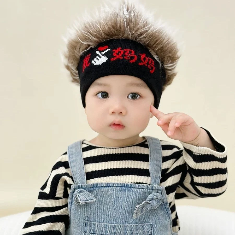 韩国儿童假发帽潮ins秋冬可爱爆炸头针织手工婴儿帽子宝宝毛线帽