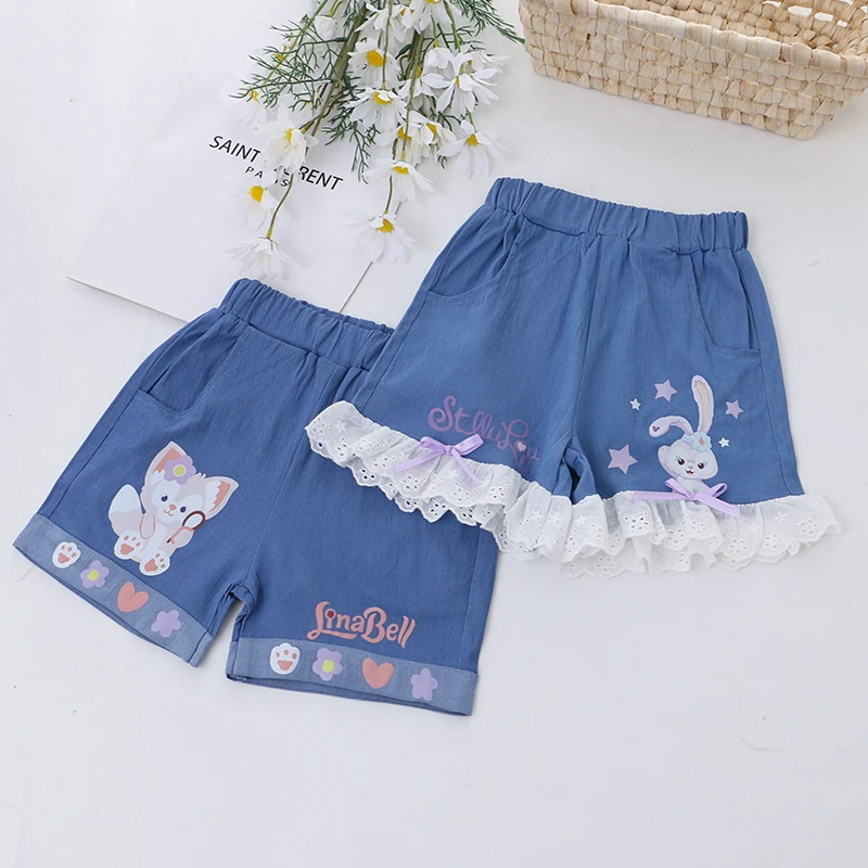 女童纯棉冰丝牛仔休闲短裤夏季薄款儿童装小女孩宝宝卡通沙滩裤子