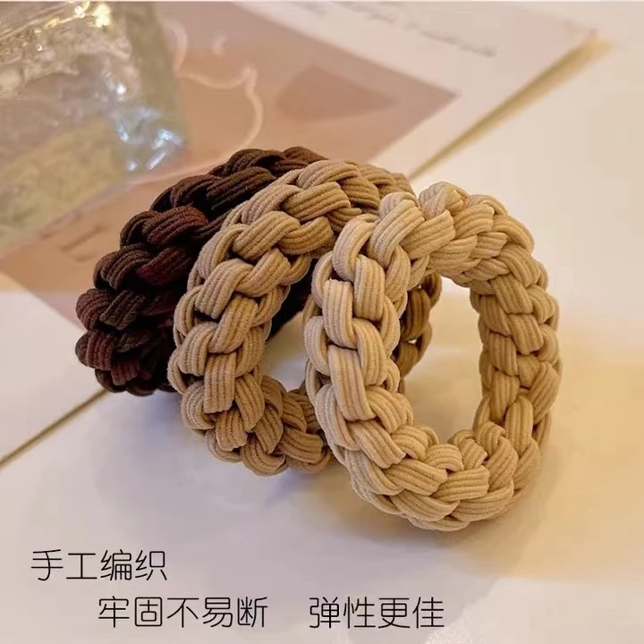 高弹力加粗皮筋手工编织头绳发圈高马尾耐用时尚简约扎头发不伤发