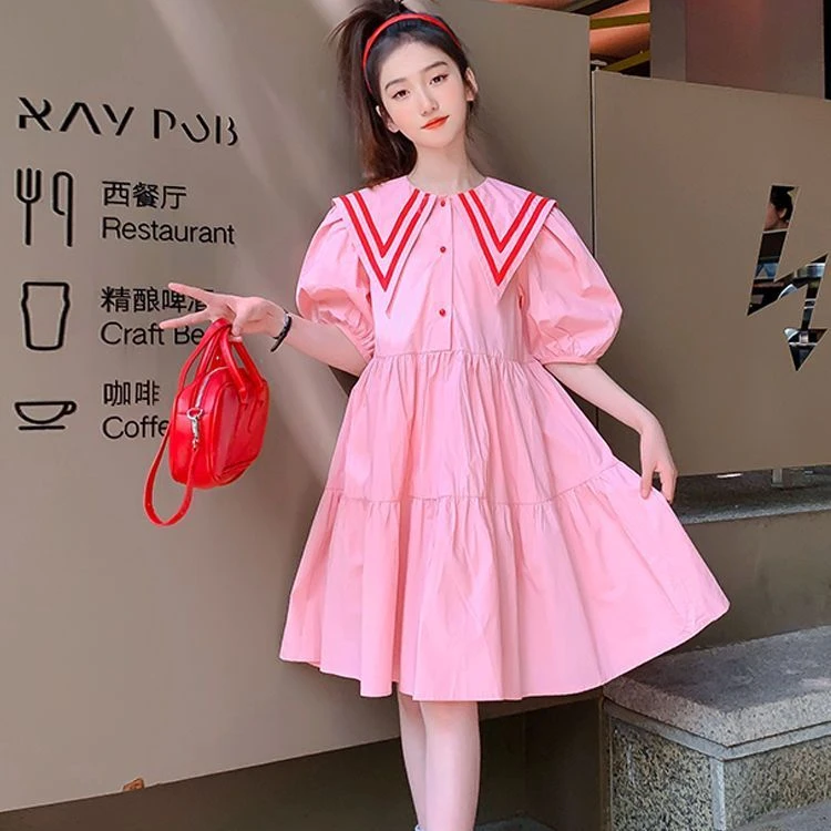 【新品】女童夏装连衣裙2025新款中大童短袖公主裙夏季学院风裙子