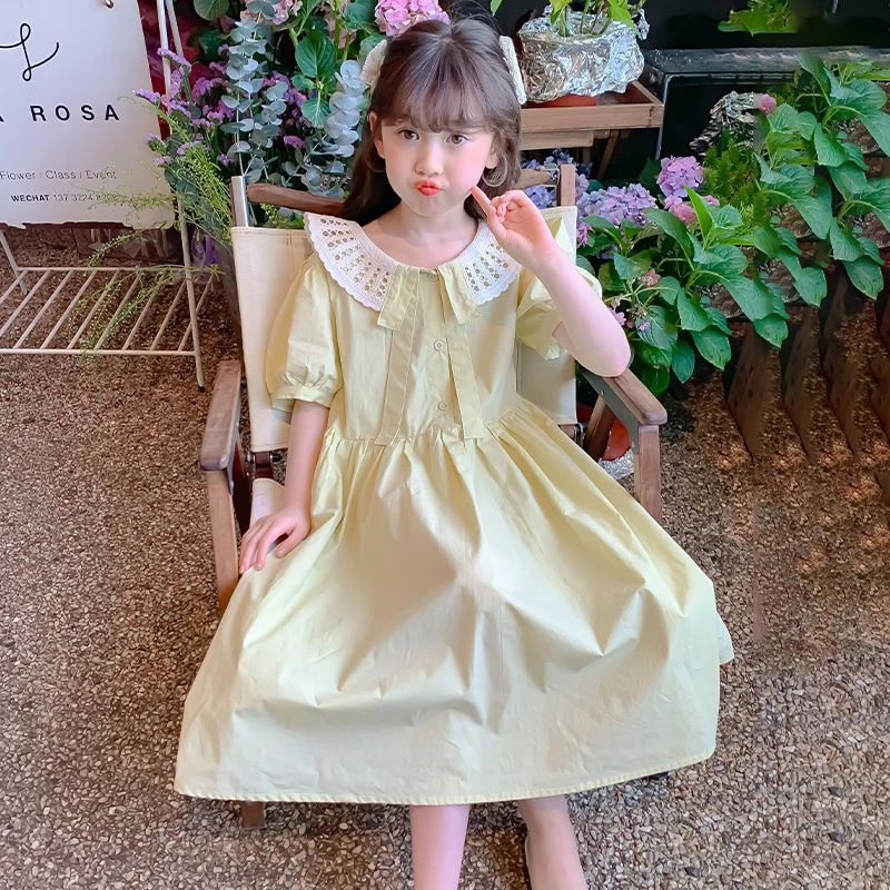 2025夏季儿童时尚女童洋气夏款娃娃领韩版甜美女孩中大童网红裙子