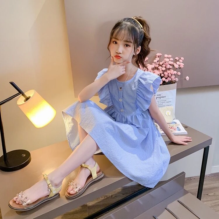 女童连衣裙2025新款中大童夏季洋气公主裙儿童短袖裙小清新清纯潮