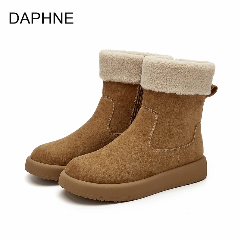 达芙妮软底雪地靴女2024冬季棉鞋加绒百搭耐磨纯色增高保暖女鞋