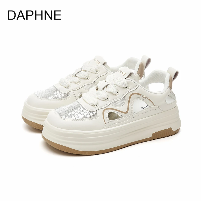 达芙妮时尚镂空小白鞋女2025夏季新款网纱透气轻便休闲运动板鞋