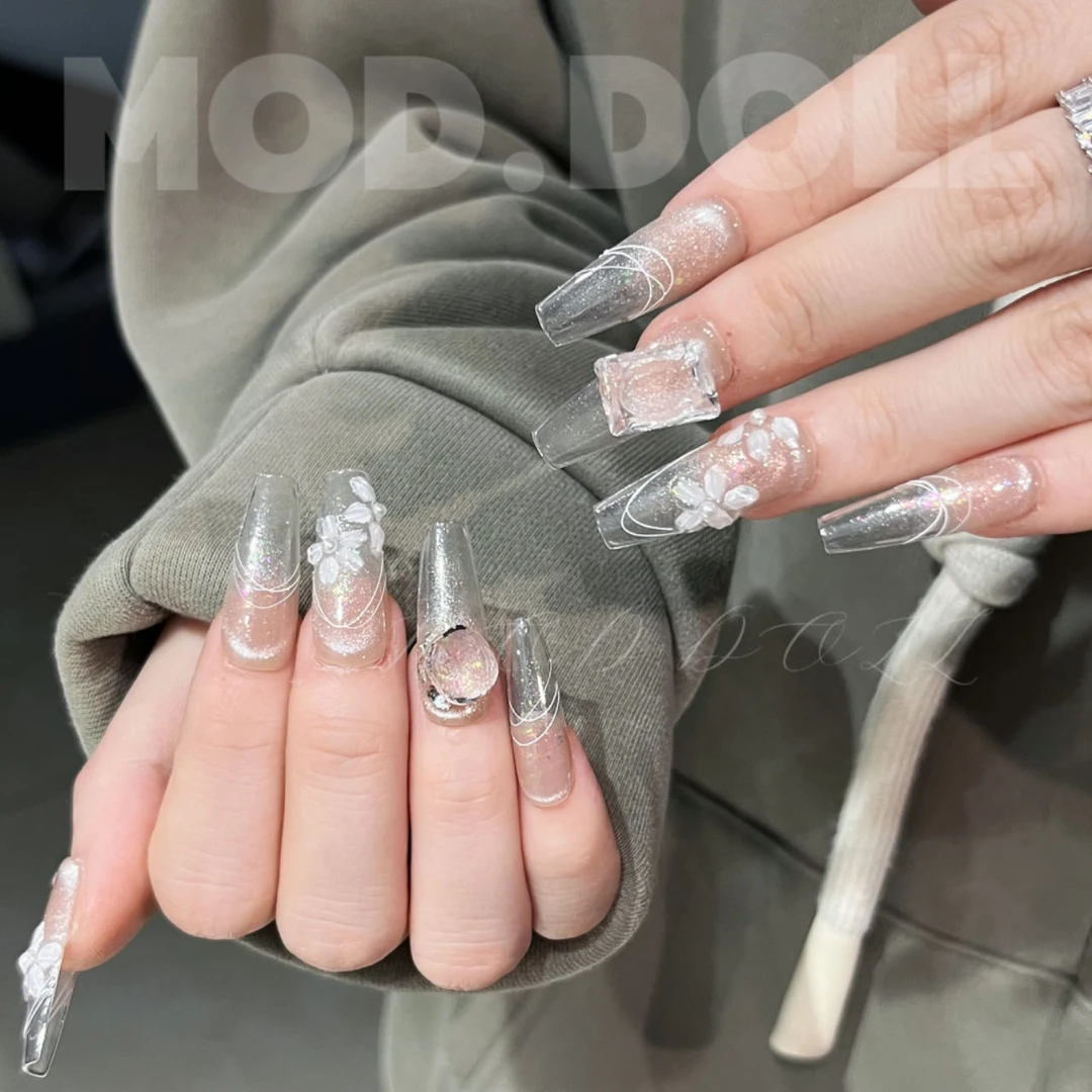 【冰花】手捏蝴蝶花花法式纯手工穿戴甲