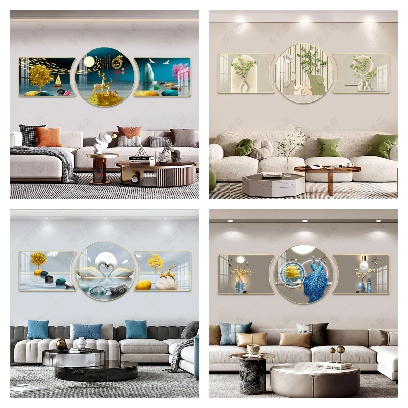 客厅装饰画沙发背景墙新款珠联璧合墙画简约现代大气三联画挂画