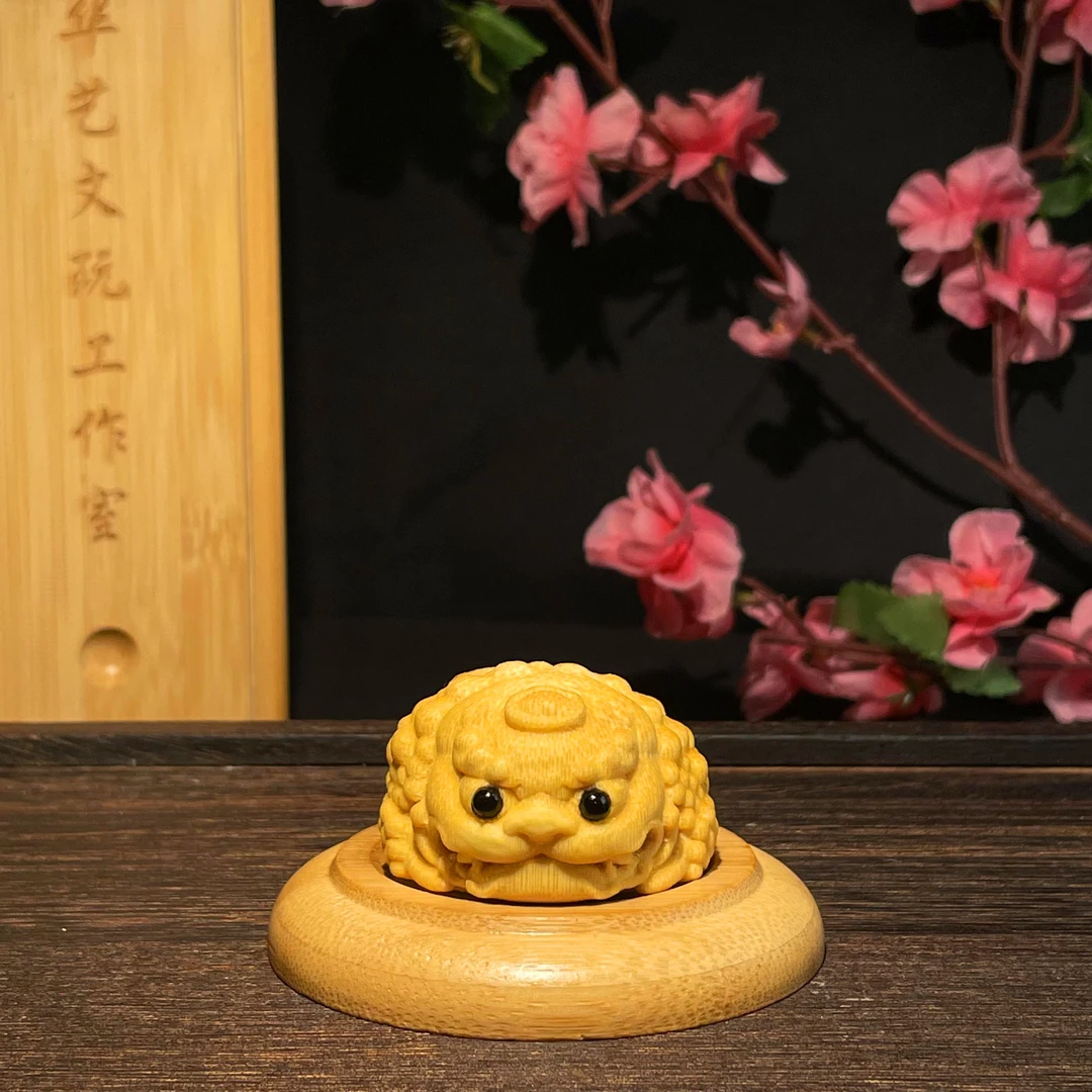 【珍品阁】事事如意  黑眼狮子蟾把件 竹雕刻   实心竹浮力   必拍