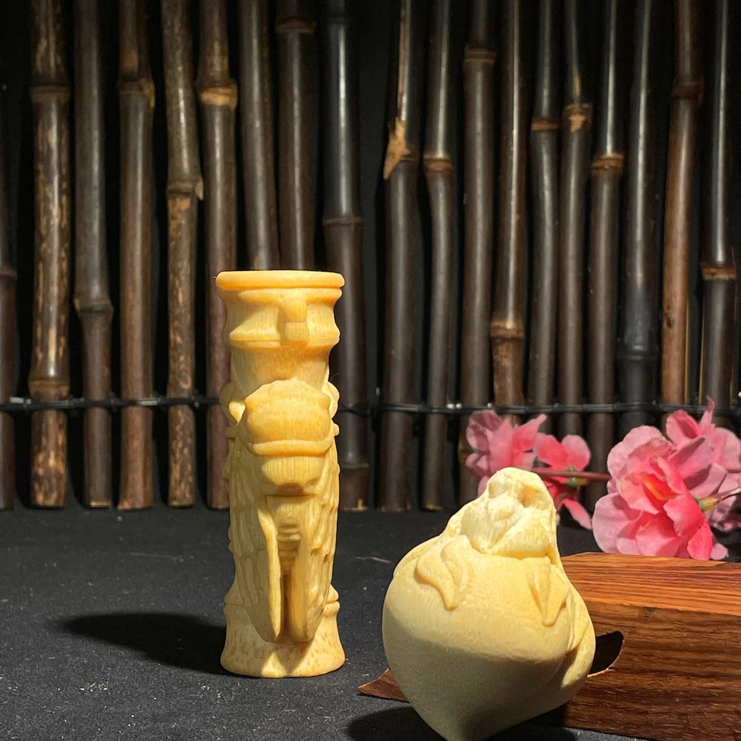 【小花专用】一鸣惊人 蝉+桃 实心竹雕刻 拍下送玉化液+手套 浮力