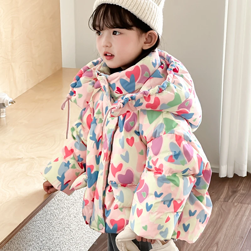女童羽绒服2025宝宝冬季新款印花儿童加厚外套连帽保暖洋气