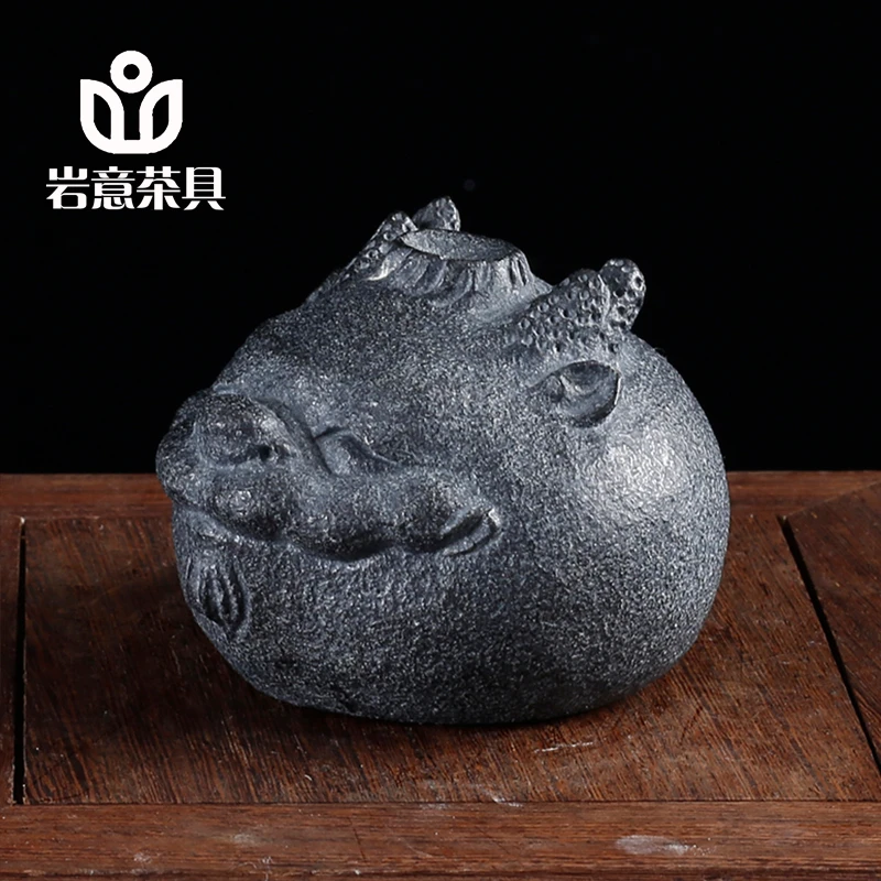 岩意茶具冰碛岩茶宠复古风高端纯全手工小白龙手把件精品可养茶玩