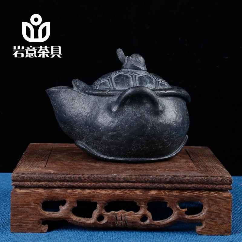 岩意茶具天然冰碛岩龟壳养生石头泡茶壶富甲一方家用纯手工乌龟壶