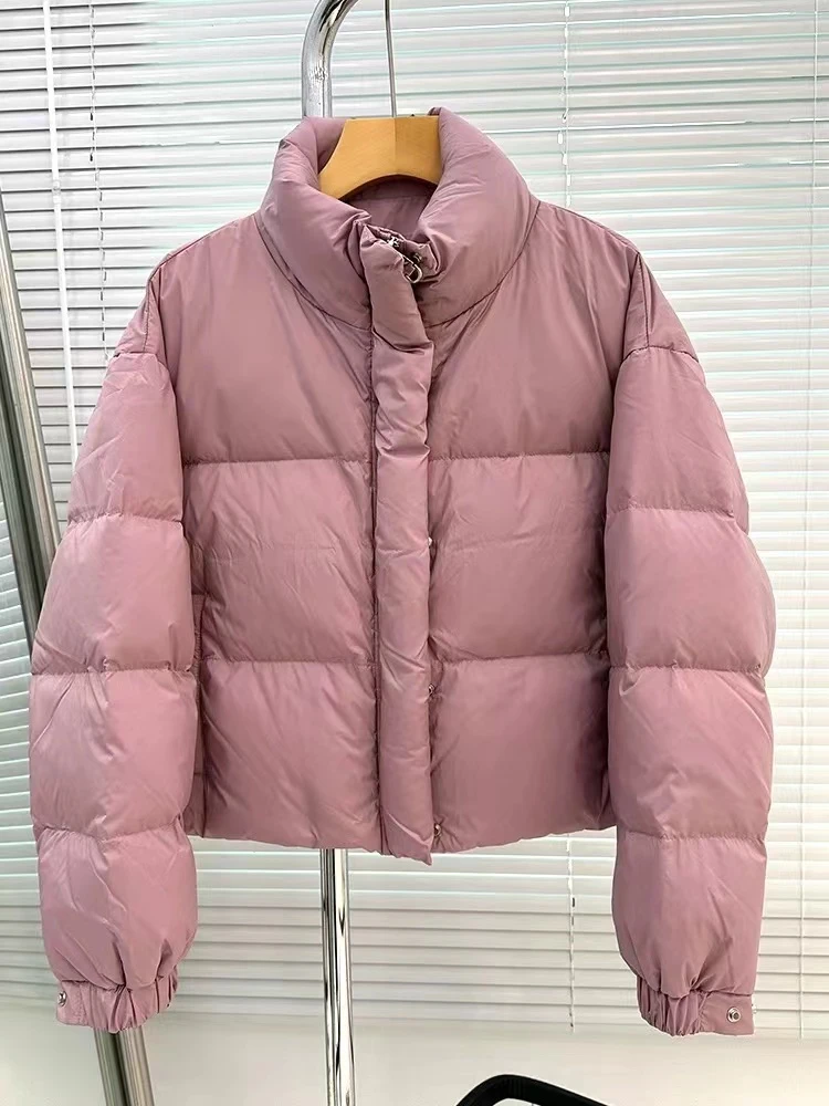 韩国短款羽绒服女2023年冬季新款立领白鸭绒小个子时尚粉色羽绒服