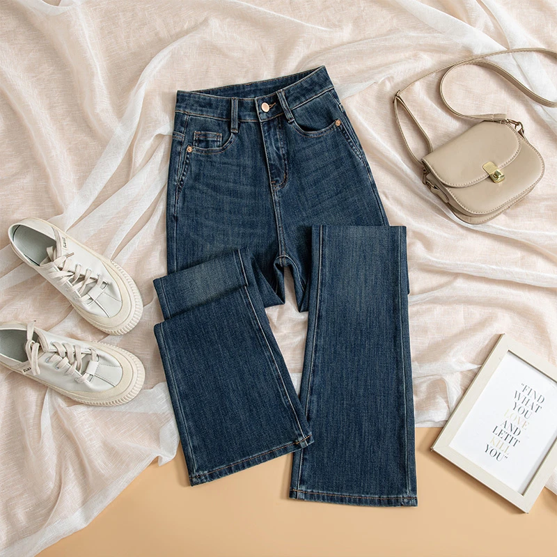 【四面弹 】奢品定制慕斯蓝系-秋冬季新款完美弹微喇牛仔裤筒叭裤女