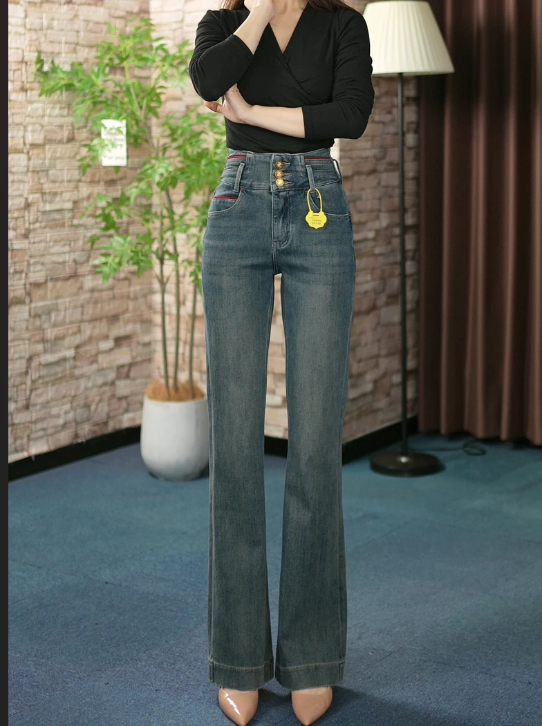 【四面弹 】春秋新款古铜色完美弹抗皱时尚修身显瘦微喇裤女