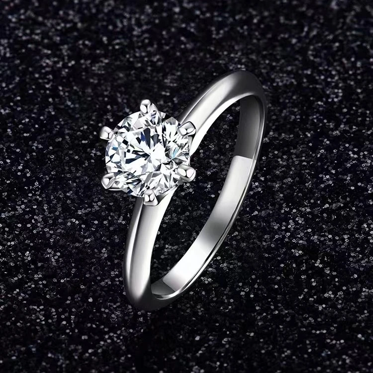 925银莫桑石戒指 【T家六爪女戒】0.5-3克拉   /合成碳硅石