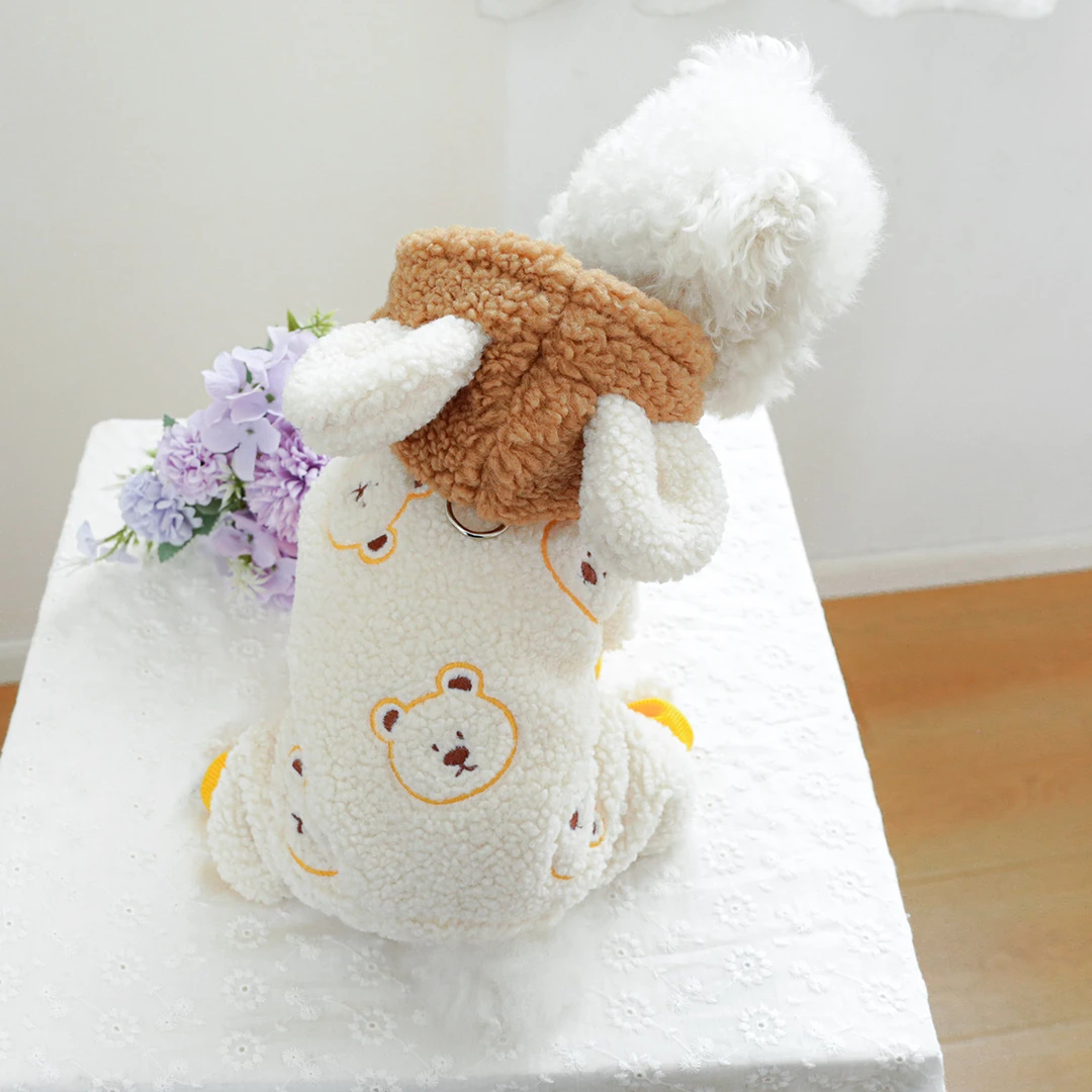 秋冬新款宠物衣服泰迪小型犬狗狗服装加厚保暖可爱糯米小熊四脚衣