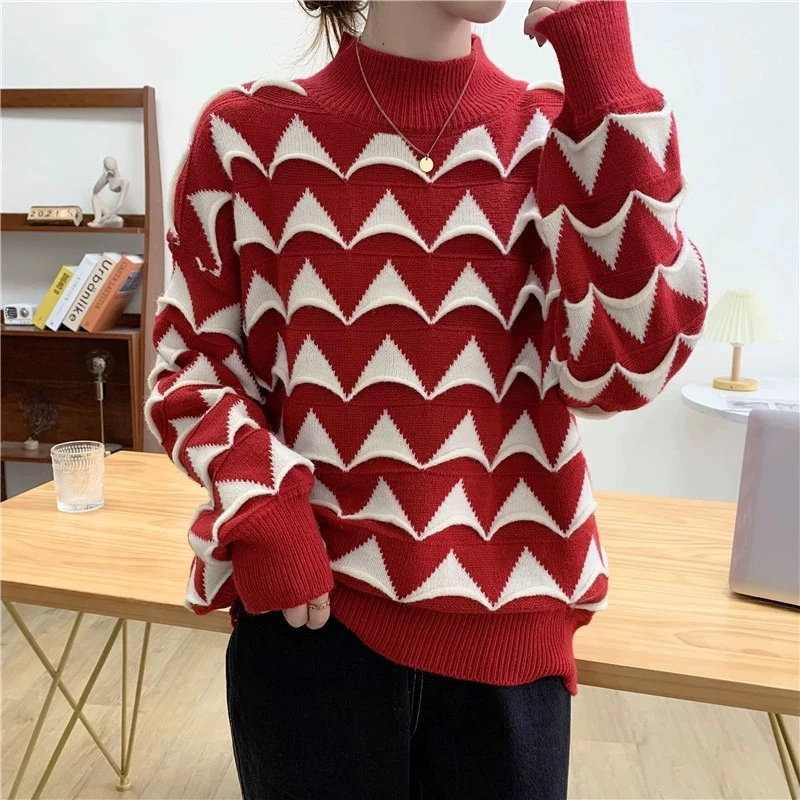 气质韩版半高领针织时尚百搭加厚慵懒风圆领秋冬套头冬季【29】