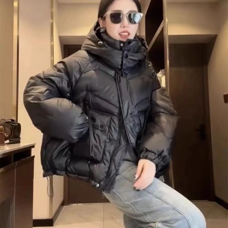 D爆款时尚加厚新款棉服短款冬季面包棉袄连帽宽松棉衣外套抽绳