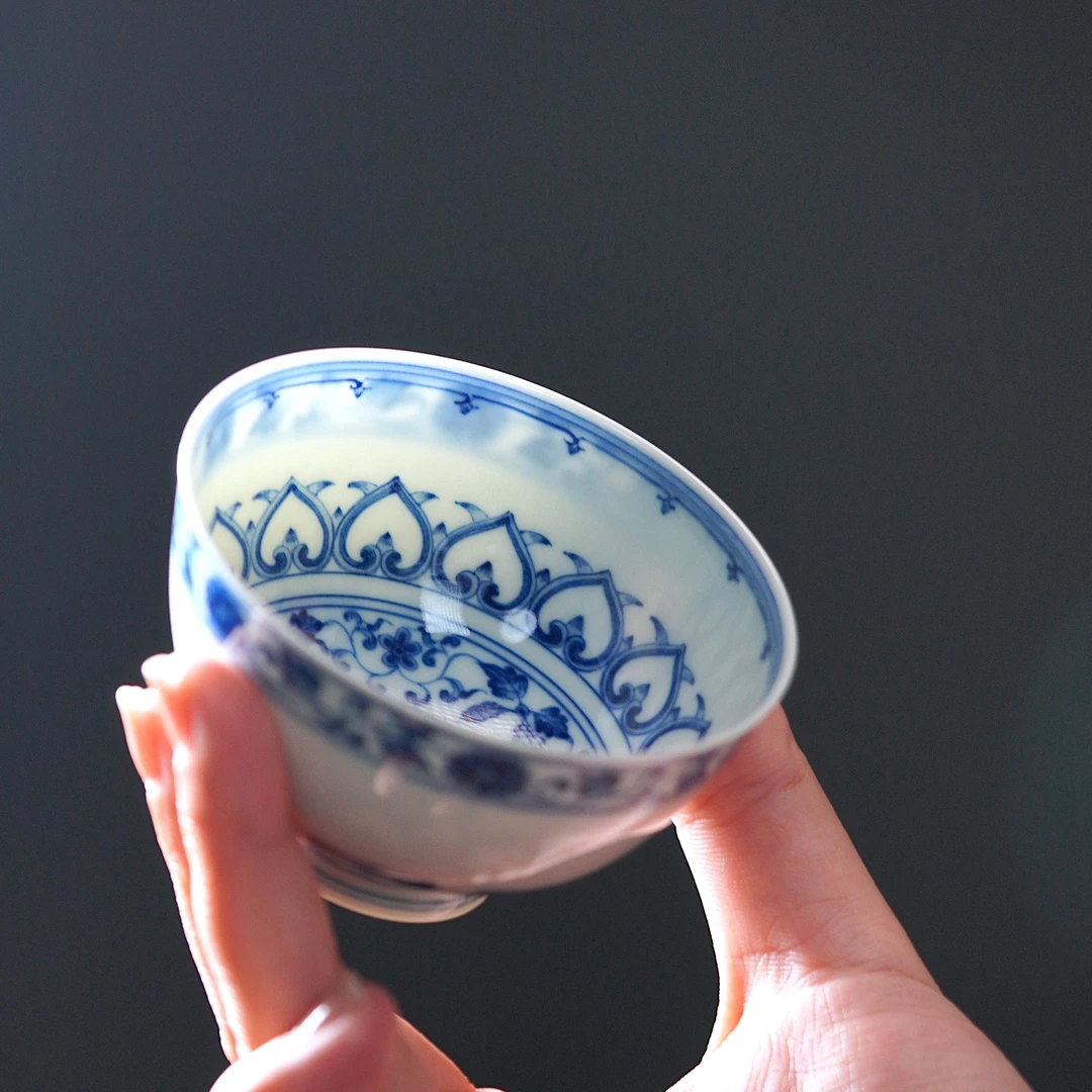 禄意窑青花宝相文碗杯景德镇主人杯全手工绘画陶瓷茶具