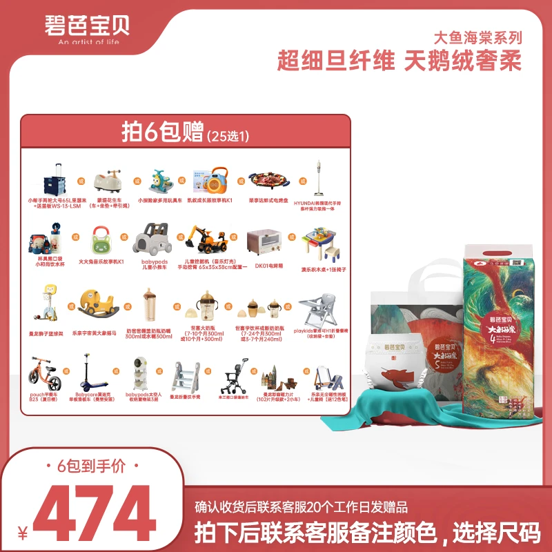 【莎姐母婴】拍1发6 碧芭大鱼海棠超薄透气新生儿纸尿裤拉拉裤
