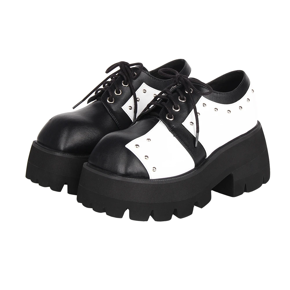 真皮版 梅花底 特殊头型 经典款朋克系带超高跟厚底松糕C002