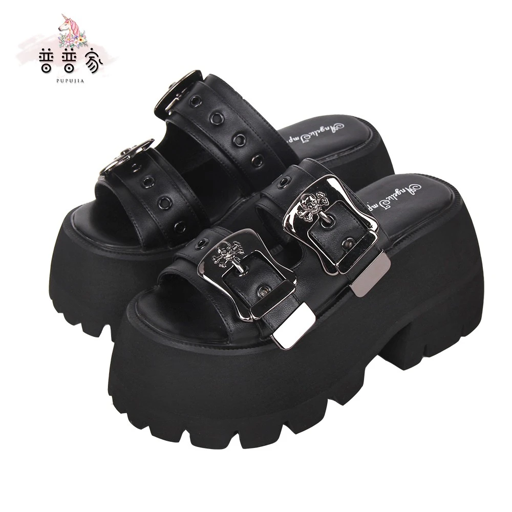 真皮版 定制凉拖 超高跟10CM松糕厚底骷髅头凉鞋 578