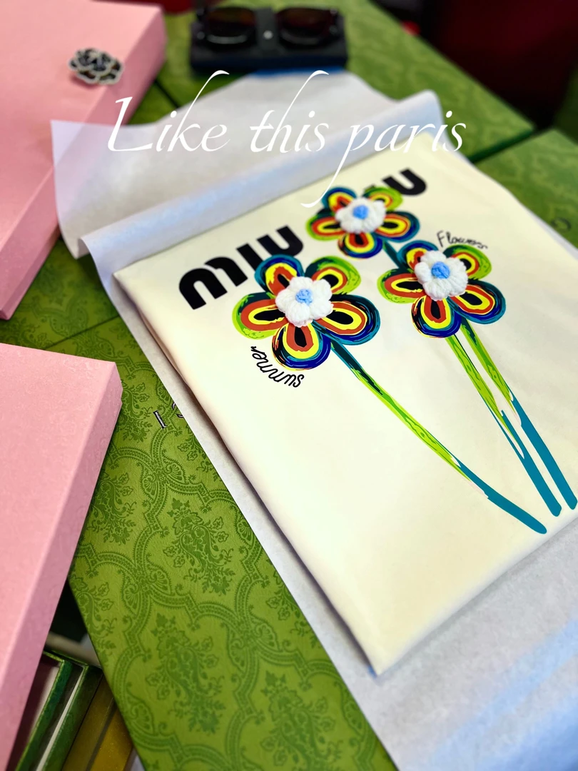 1【花蕊】重工3D立体绘画 轻奢时尚百搭夏季设计感休闲短袖