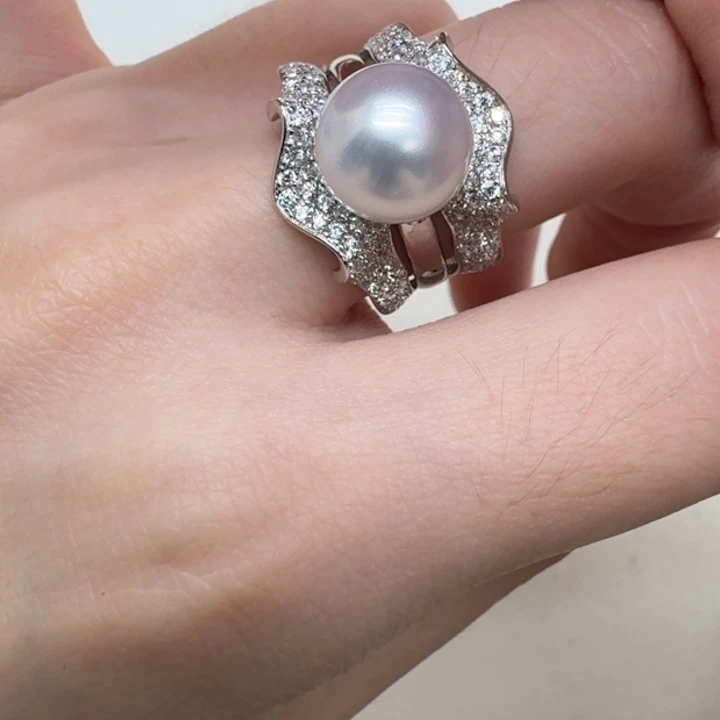 海水珍珠戒指银S925镶嵌