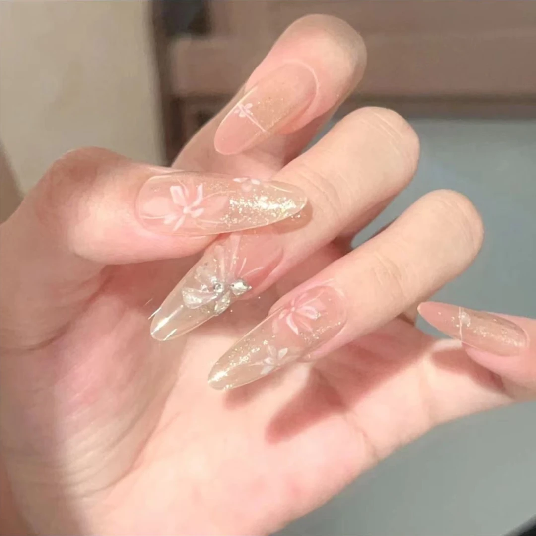 [海棠] 新款海棠花纯手工高级穿戴甲冰透长款显白百搭美甲