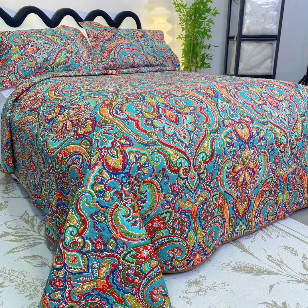 【叮叮当】敦煌风纯棉单面斜纹床盖三层加厚夹棉榻榻米多功能床单