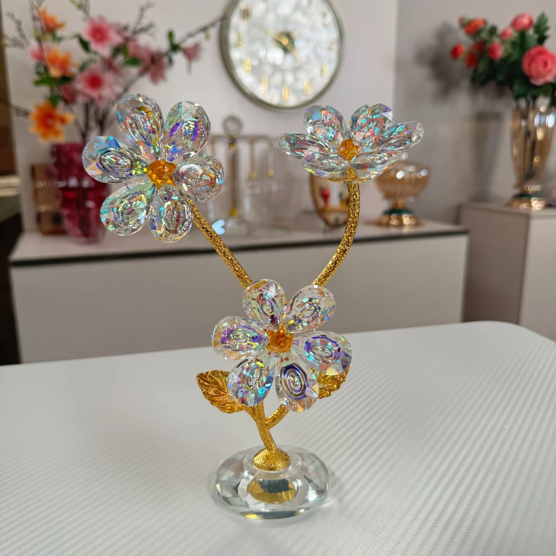 炫彩水晶玻璃花瓣摆件家居电视柜玄关摆件