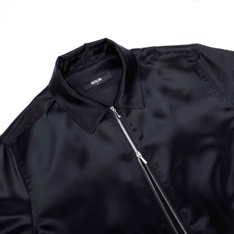 MUSLUN/缪伦设计师品牌醋酸拉链翻领户外长袖衬衣男士宽松版型