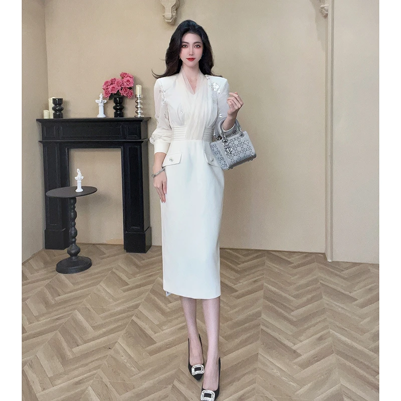 【设计师定制】秋季新款法式轻奢长袖气质修身气质连衣裙51135