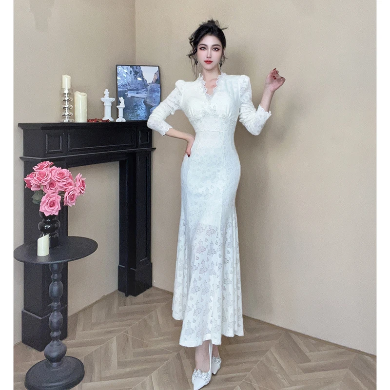 【设计师定制】新款法式时尚气质刺绣修身连衣裙40625