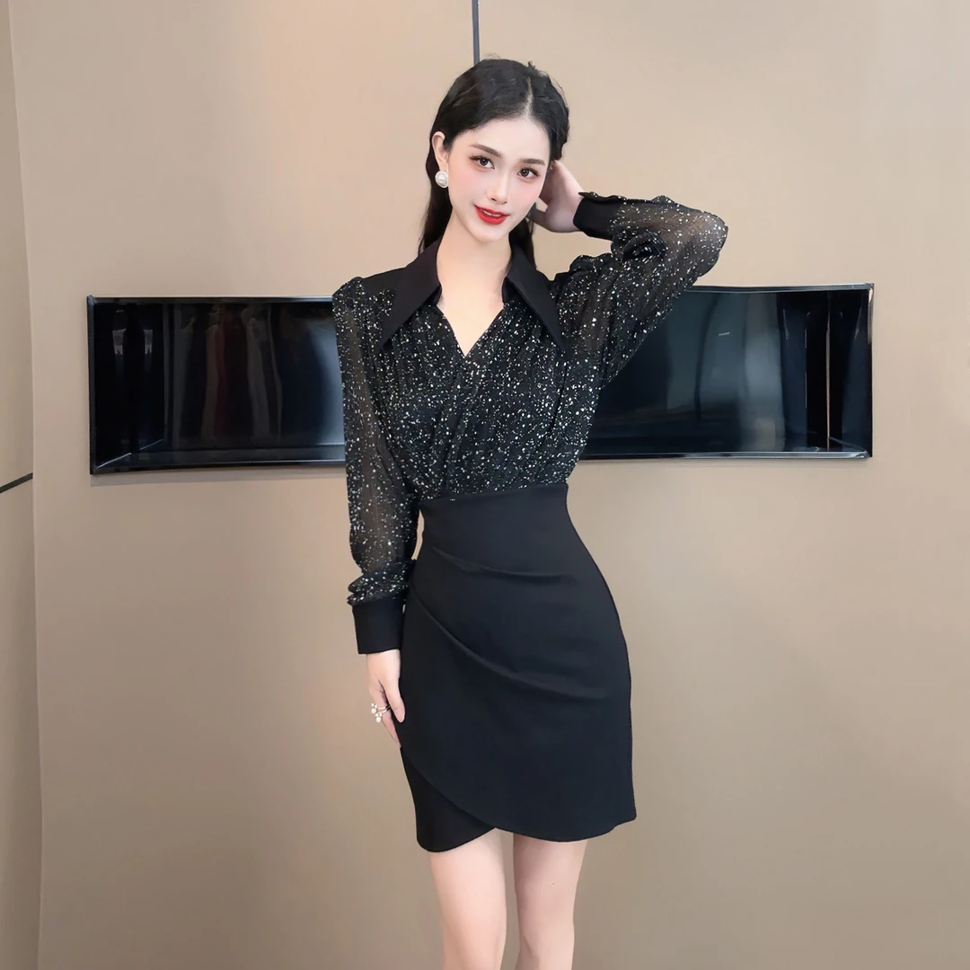 新款气质收腰显瘦修身洋气轻奢连衣裙50673