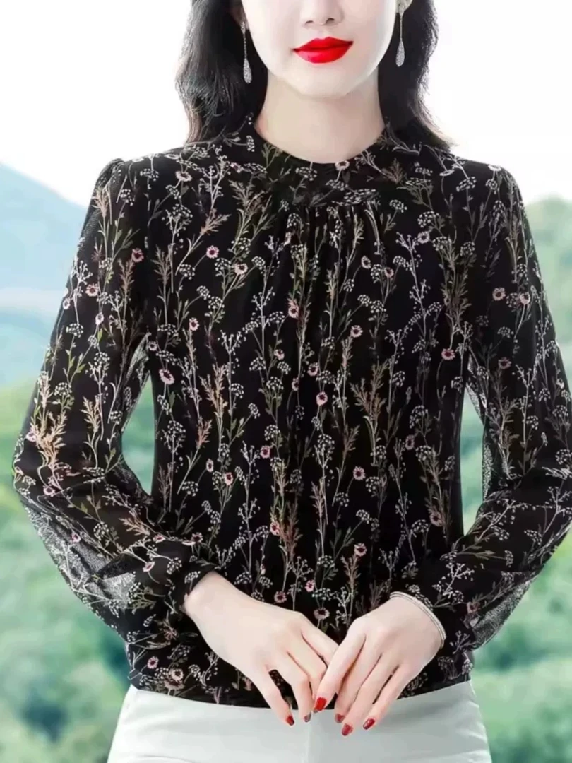 3591女士秋季立领长袖纱衣