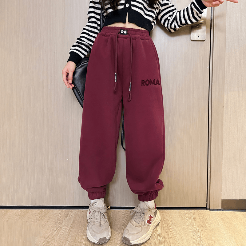 女童加绒休闲运动裤子冬装2023新款大童儿童洋气冬季特厚保暖卫裤